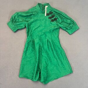 ASOS Romper Womens Sz 0 High Neck Puff Sleeve Green Floral Croc Jacquard Zip NWT